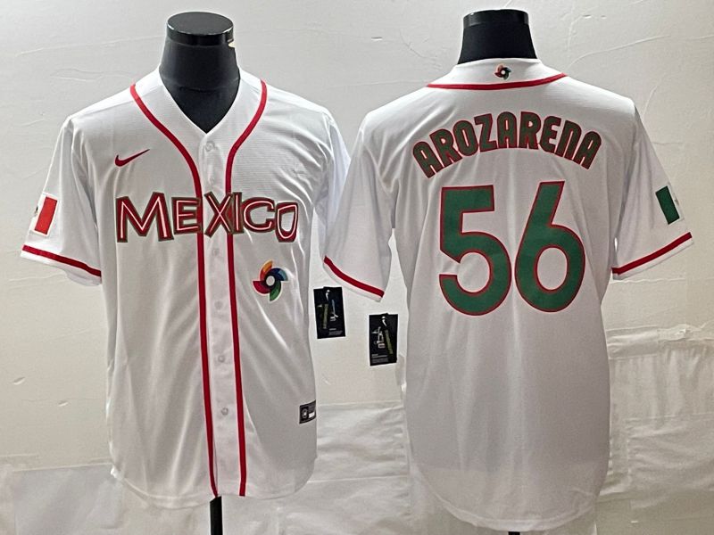 Men 2023 World Cub Mexico 56 Arozarena White green Nike MLB Jersey 11